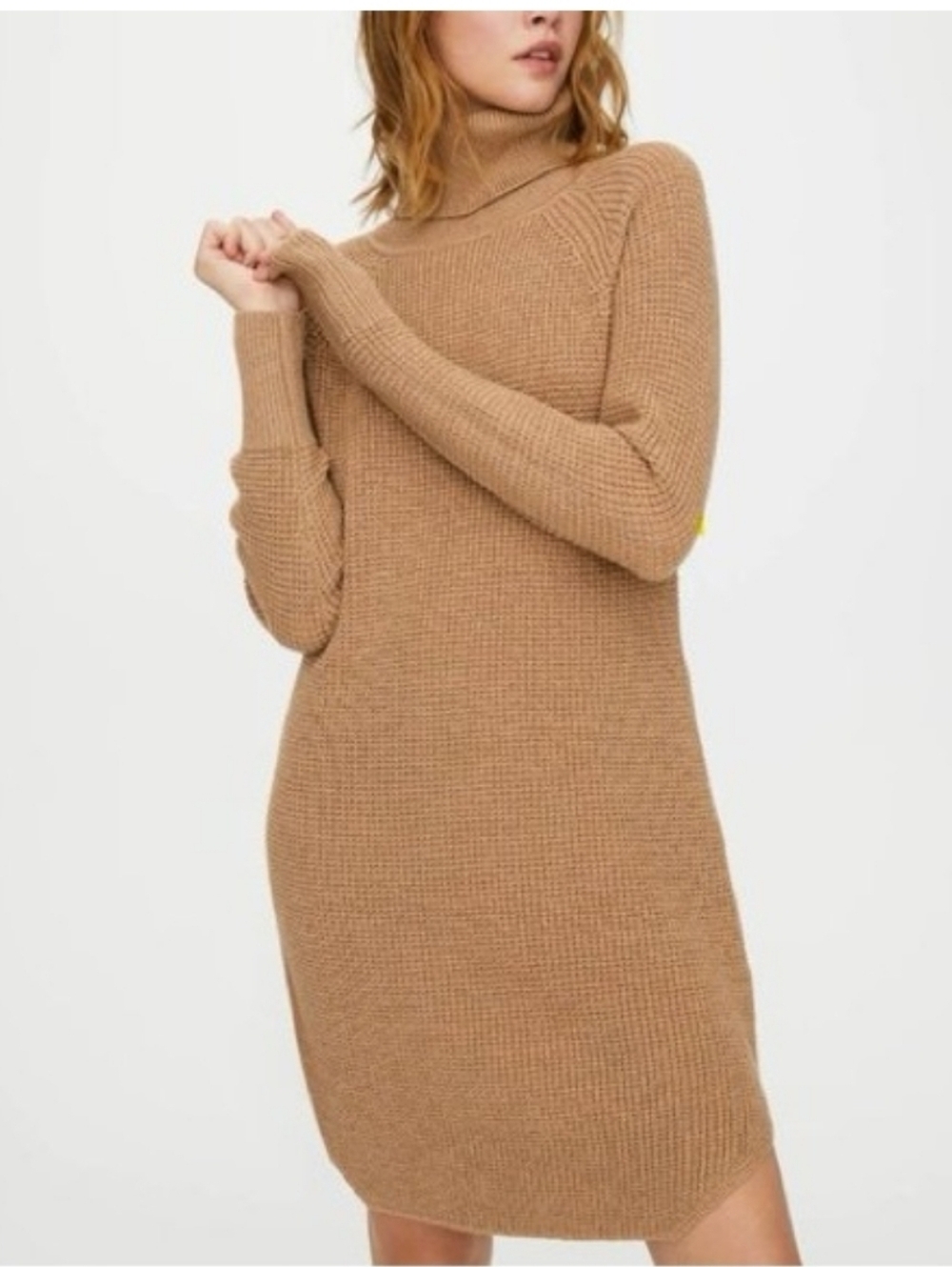 Wilfred Free Bianca 100% Merino Wool Sweater Dress Camel Tan Medium Turtleneck
